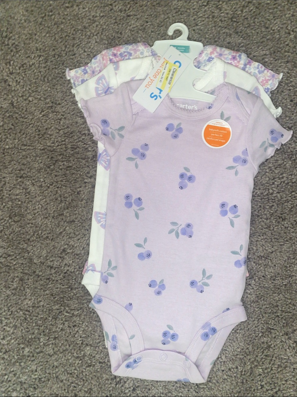 Carter's Lavender Floral Baby One-Piece Bodysuits - 3-Pack